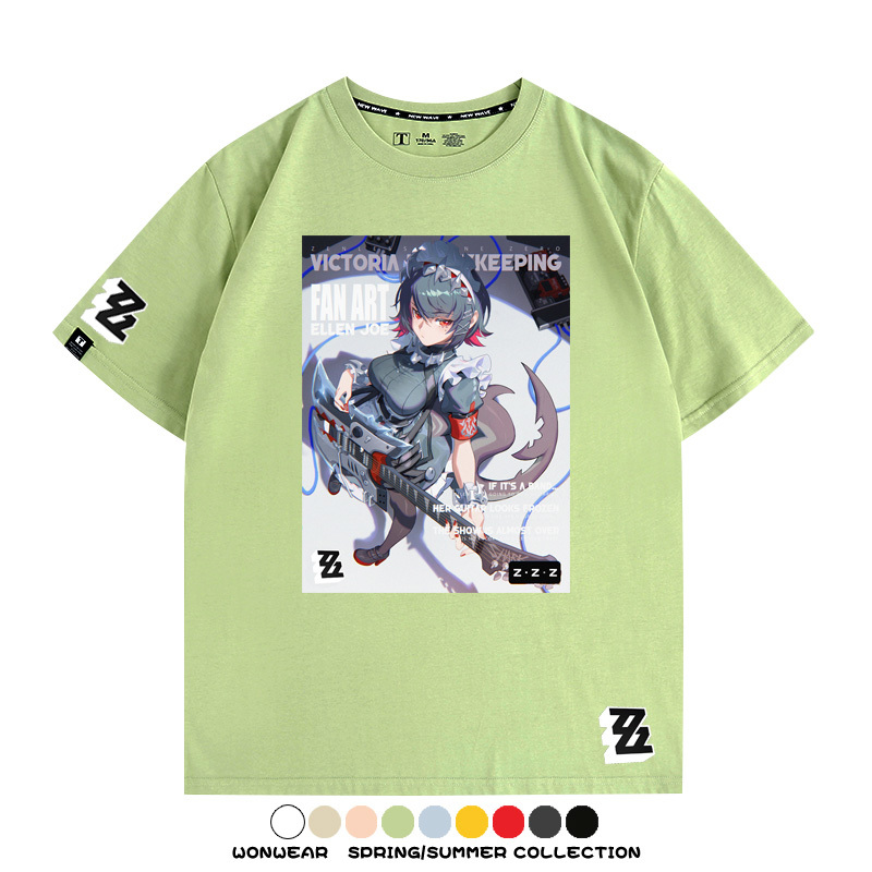 絕區零遊戲鯊魚妹艾蓮聯名款短袖夏季青少年男潮純棉寬鬆百搭T恤