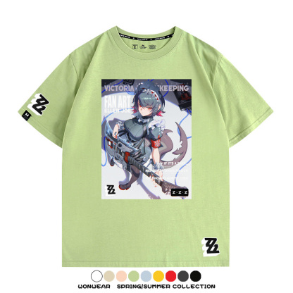 絕區零遊戲鯊魚妹艾蓮聯名款短袖夏季青少年男潮純棉寬鬆百搭T恤