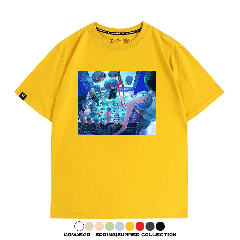 新世紀福音戰士EVA藝術插畫潮牌印花T恤夏季男潮純棉短袖寬鬆上衣