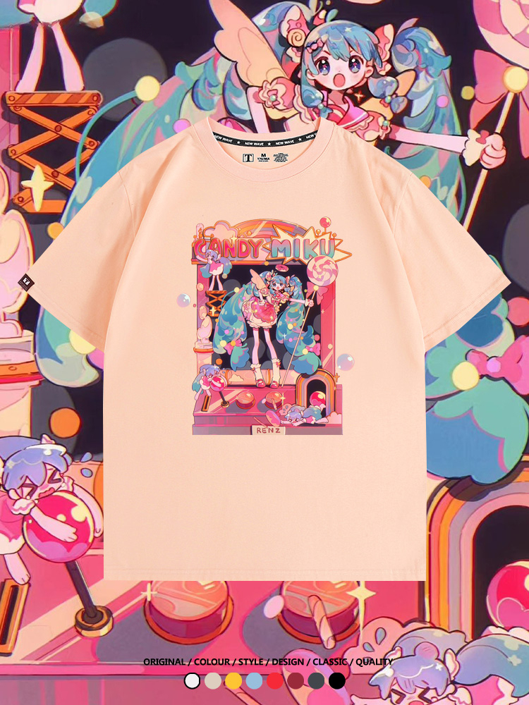 寶可夢歌姬美洛耶塔聯動MIKU初音未來周邊短袖T恤衫夏季純棉上衣寬鬆