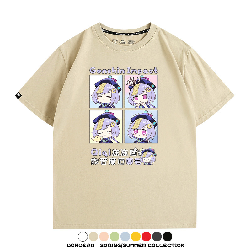 原神遊戲散兵可莉芙寧娜胡桃可愛Q版二次元周邊夏男純棉T恤衫短袖