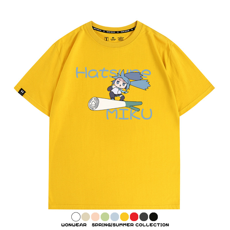 MIKU蔥娘初音未來日系二次元搞怪周邊短袖情侶純棉夏季T恤衫百搭