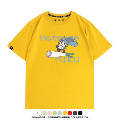 MIKU蔥娘初音未來日系二次元搞怪周邊短袖情侶純棉夏季T恤衫百搭