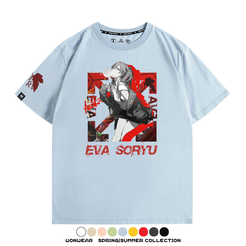 明日香日系潮牌聯名短袖動漫EVA周邊落肩純棉T恤夏青少年情侶上衣