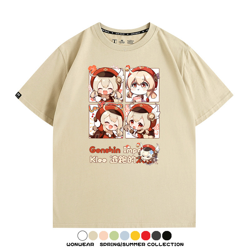 原神遊戲散兵可莉芙寧娜胡桃可愛Q版二次元周邊夏男純棉T恤衫短袖