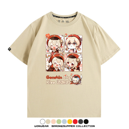 原神遊戲散兵可莉芙寧娜胡桃可愛Q版二次元周邊夏男純棉T恤衫短袖