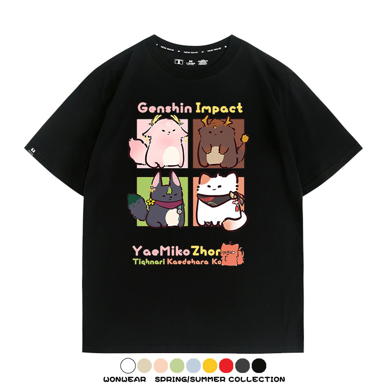 原神遊戲散兵可莉芙寧娜胡桃可愛Q版二次元周邊夏男純棉T恤衫短袖