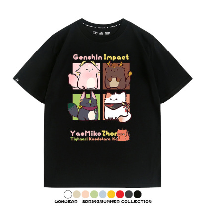 原神遊戲散兵可莉芙寧娜胡桃可愛Q版二次元周邊夏男純棉T恤衫短袖