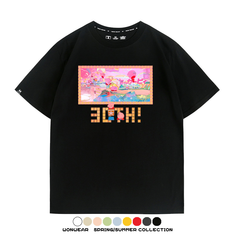 星之卡比任天堂周邊粉色惡魔可愛卡通T恤衫夏季男潮純棉短袖上衣