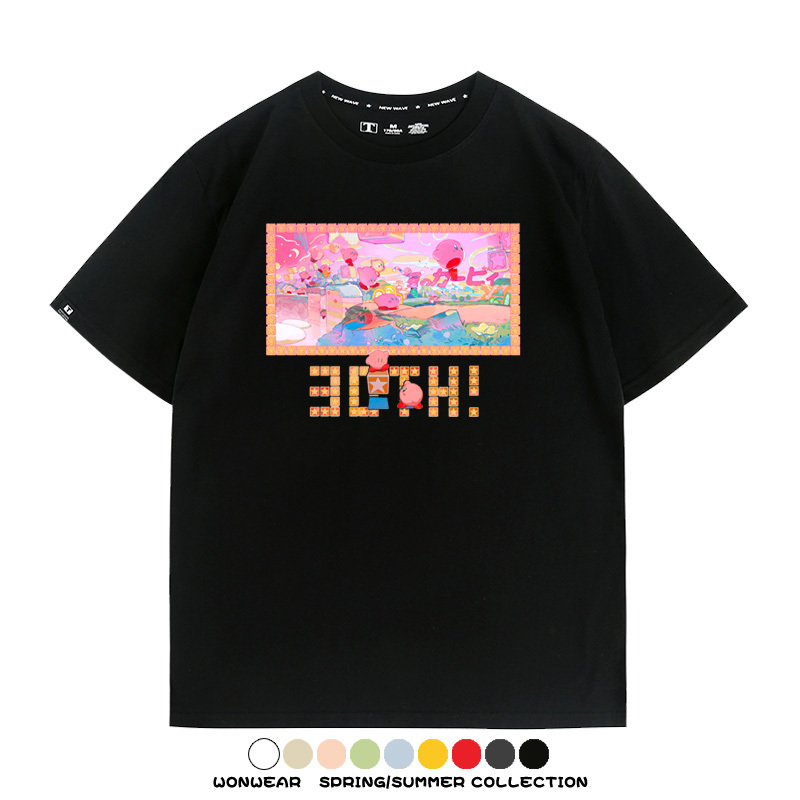 星之卡比任天堂周邊粉色惡魔可愛卡通T恤衫夏季男潮純棉短袖上衣