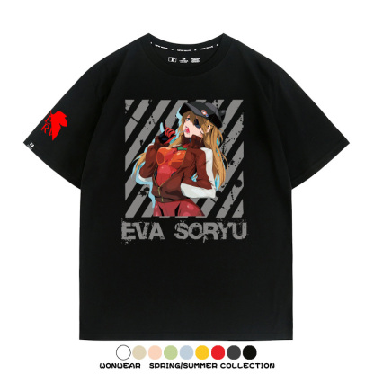 明日香日系潮牌聯名短袖動漫EVA周邊落肩純棉T恤夏青少年情侶上衣