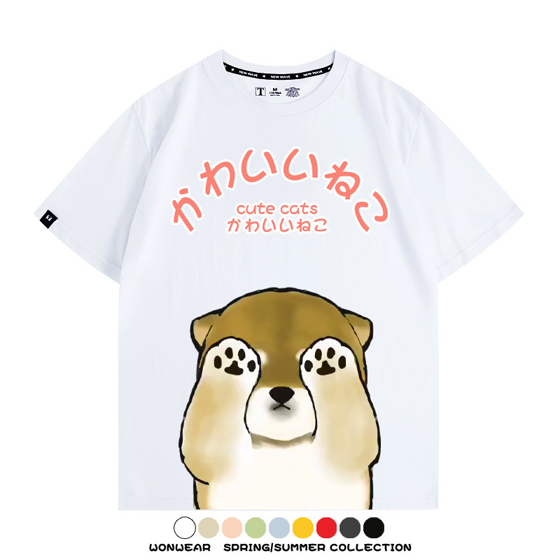 日系印花貓貓復古卡通 親子情侶裝寬鬆短袖T