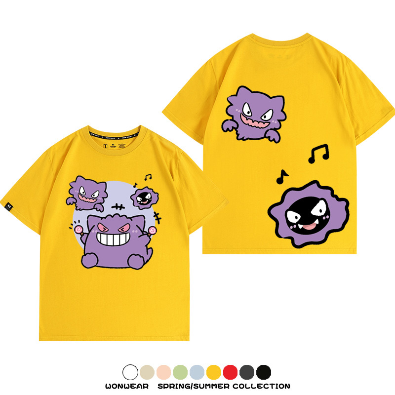 精靈寶可夢卡通可愛Q版耿鬼小精靈周邊情侶短袖夏季男純棉百搭T恤