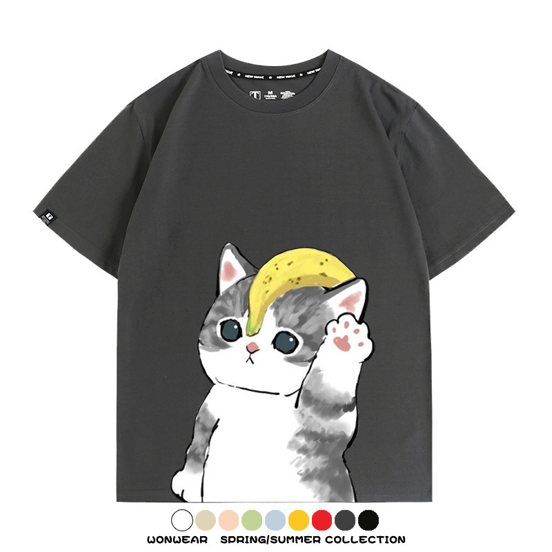 香蕉貓福珊迪情侶裝短袖上衣服日系二次元喵聯名半袖動物半袖男t恤夏