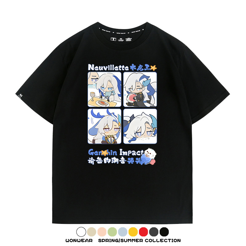 原神遊戲散兵可莉芙寧娜胡桃可愛Q版二次元周邊夏男純棉T恤衫短袖