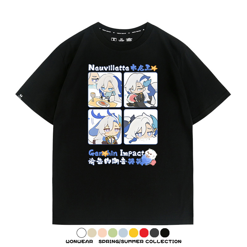 原神遊戲散兵可莉芙寧娜胡桃可愛Q版二次元周邊夏男純棉T恤衫短袖