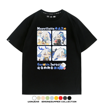 原神遊戲散兵可莉芙寧娜胡桃可愛Q版二次元周邊夏男純棉T恤衫短袖