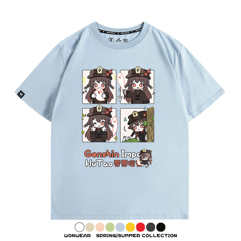 原神遊戲散兵可莉芙寧娜胡桃可愛Q版二次元周邊夏男純棉T恤衫短袖