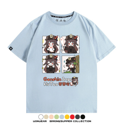 原神遊戲散兵可莉芙寧娜胡桃可愛Q版二次元周邊夏男純棉T恤衫短袖