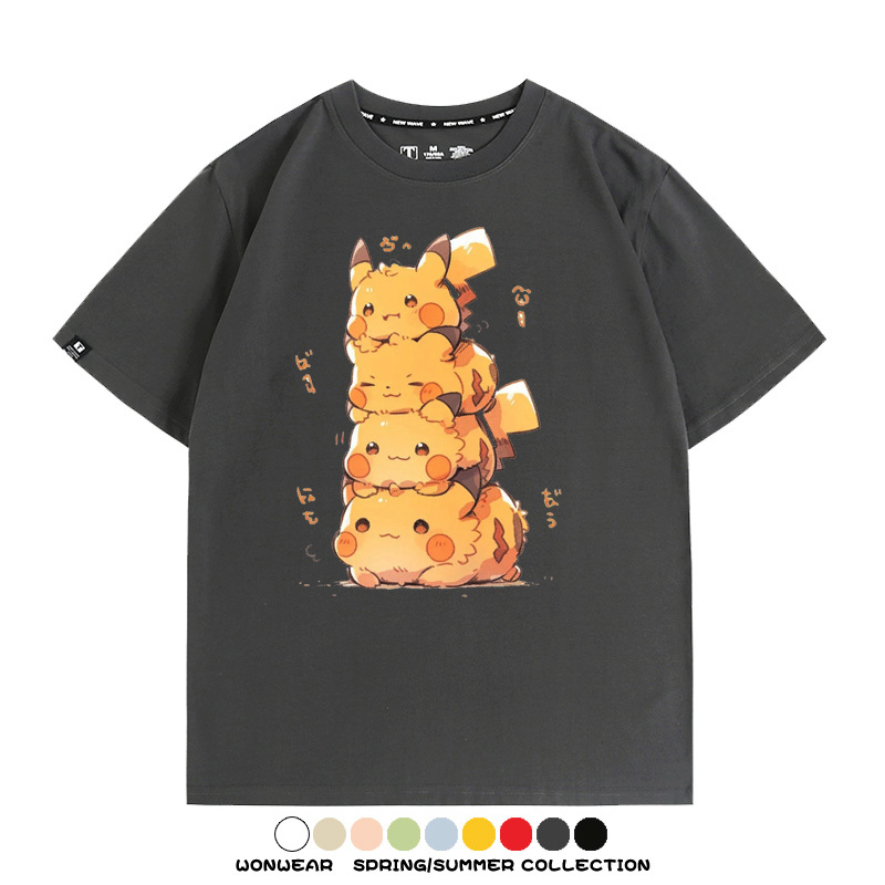 寶可夢皮卡丘可愛疊疊樂 親子情侶裝寬鬆短袖T