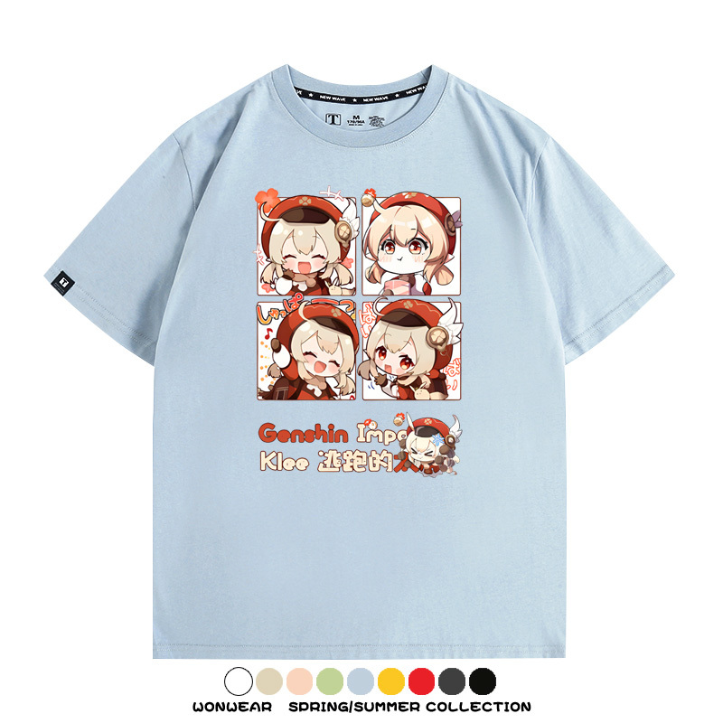 原神遊戲散兵可莉芙寧娜胡桃可愛Q版二次元周邊夏男純棉T恤衫短袖