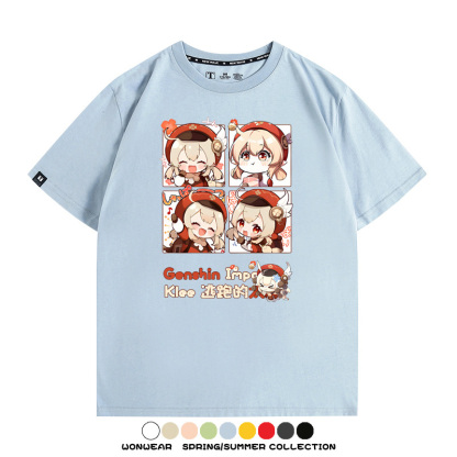 原神遊戲散兵可莉芙寧娜胡桃可愛Q版二次元周邊夏男純棉T恤衫短袖