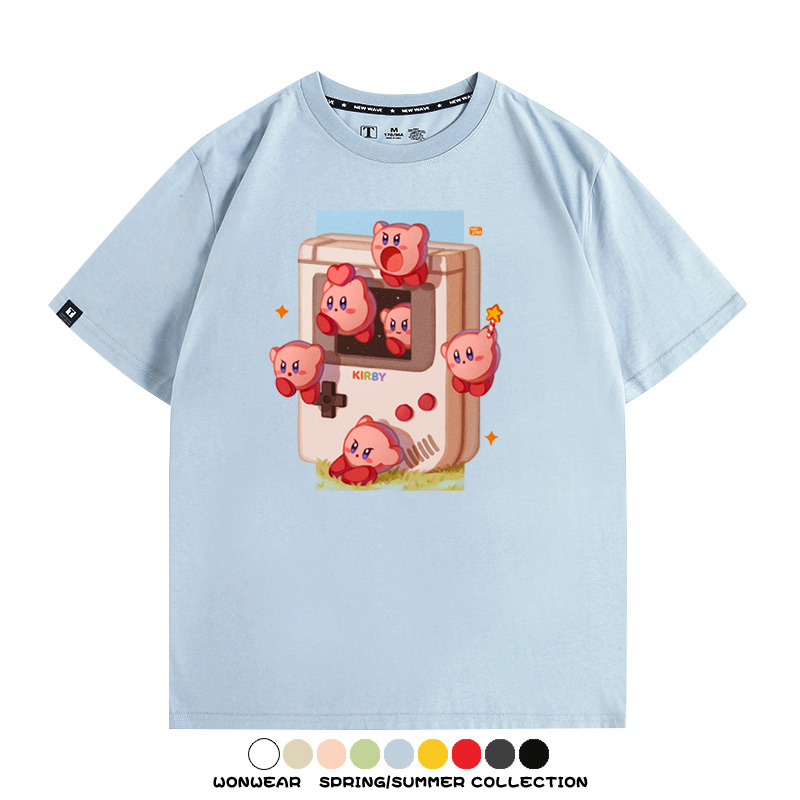 星之卡比任天堂周邊粉色惡魔可愛卡通T恤衫夏季男潮純棉短袖上衣