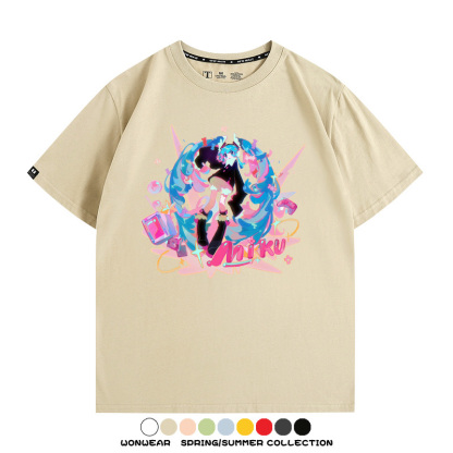 寶可夢歌姬美洛耶塔聯動MIKU初音未來周邊短袖T恤衫夏季純棉上衣寬鬆