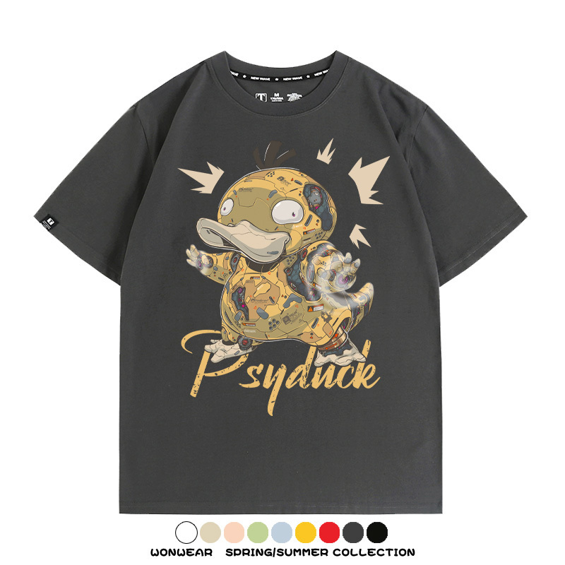 機械可達鴨精靈寶可夢 親子情侶裝寬鬆短袖T