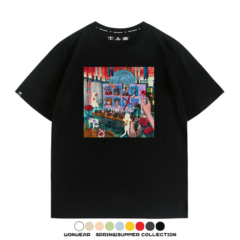 新世紀福音戰士EVA藝術插畫潮牌印花T恤夏季男潮純棉短袖寬鬆上衣