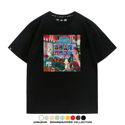 新世紀福音戰士EVA藝術插畫潮牌印花T恤夏季男潮純棉短袖寬鬆上衣