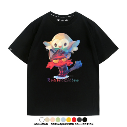 精靈寶可夢日月遊戲木木梟火斑喵卡通周邊短袖夏季男士純棉T恤衫