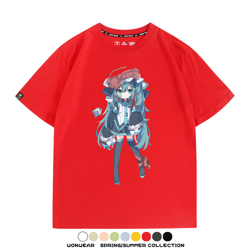 美食MIKU初音未來聯動款情侶短袖上衣純棉T恤衫夏季男潮寬鬆百搭