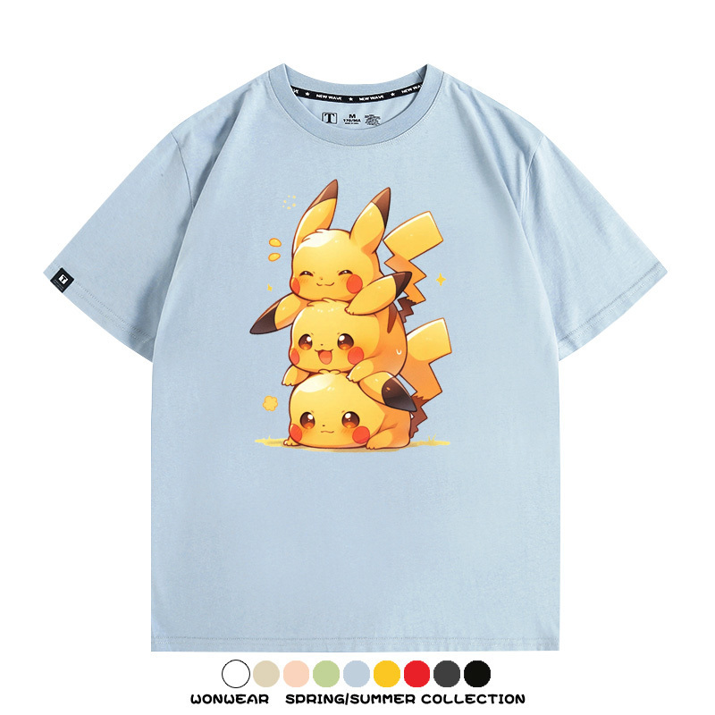 寶可夢皮卡丘可愛疊疊樂 親子情侶裝寬鬆短袖T