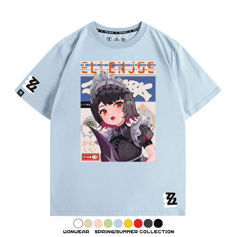 絕區零遊戲鯊魚妹艾蓮聯名款短袖夏季青少年男潮純棉寬鬆百搭T恤