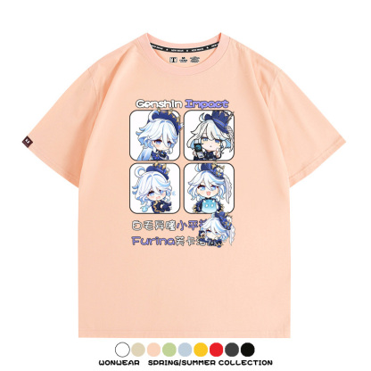 原神遊戲散兵可莉芙寧娜胡桃可愛Q版二次元周邊夏男純棉T恤衫短袖