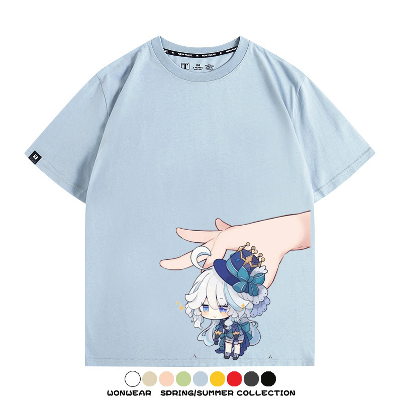 原神遊戲水神芙寧娜芙卡洛斯Q版可愛周邊短袖夏季純棉男潮T恤百搭