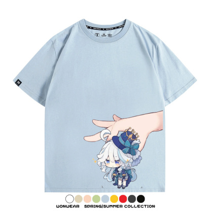 原神遊戲水神芙寧娜芙卡洛斯Q版可愛周邊短袖夏季純棉男潮T恤百搭