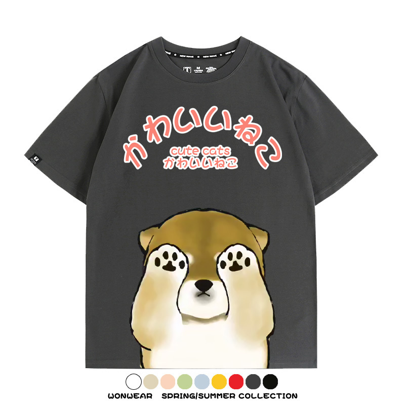 日系印花貓貓復古卡通 親子情侶裝寬鬆短袖T