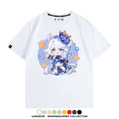 原神遊戲水神芙寧娜芙卡洛斯Q版可愛周邊短袖夏季純棉男潮T恤百搭