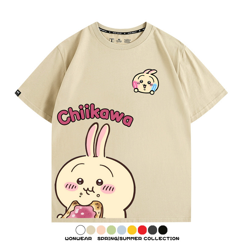 Chiikawa日系萌系吉伊卡哇可愛小八烏薩奇聯名短袖夏男純棉T恤衫