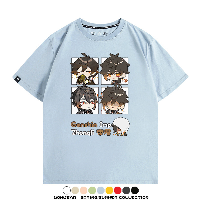 原神遊戲散兵可莉芙寧娜胡桃可愛Q版二次元周邊夏男純棉T恤衫短袖