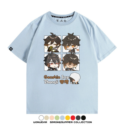 原神遊戲散兵可莉芙寧娜胡桃可愛Q版二次元周邊夏男純棉T恤衫短袖