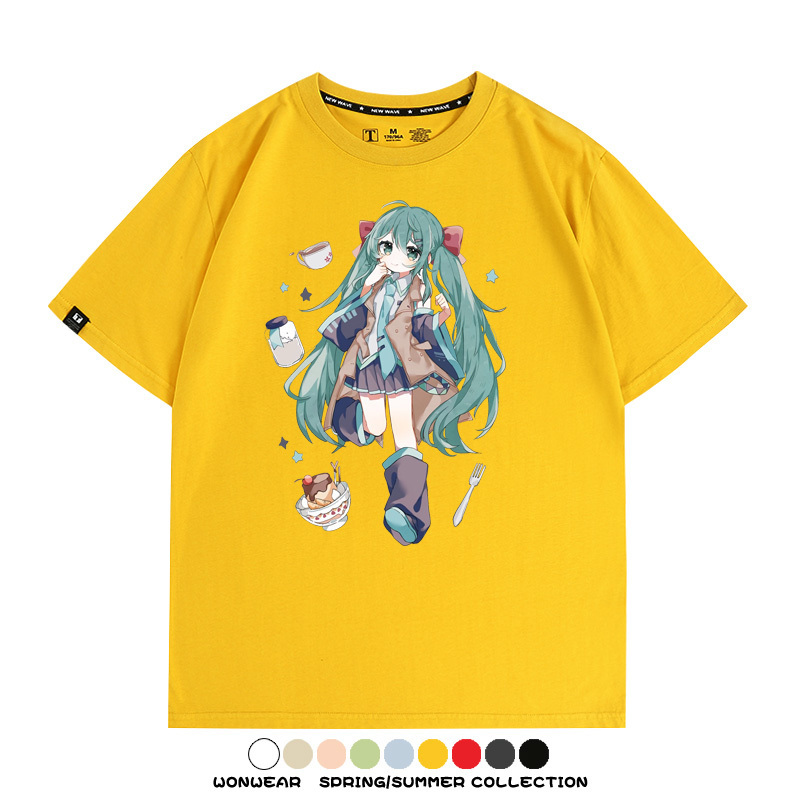 美食MIKU初音未來聯動款情侶短袖上衣純棉T恤衫夏季男潮寬鬆百搭