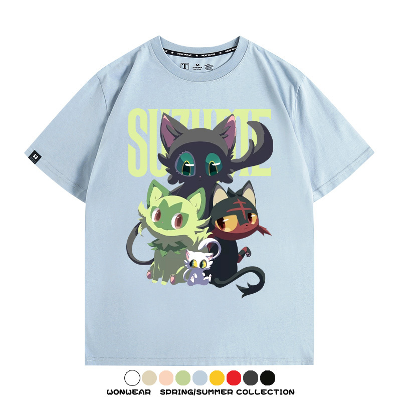 鈴芽之旅精靈寶可夢新葉喵聯名 親子情侶裝寬鬆短袖T
