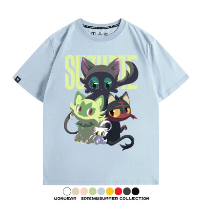 鈴芽之旅精靈寶可夢新葉喵聯名 親子情侶裝寬鬆短袖T