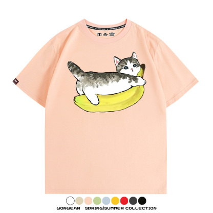 香蕉貓福珊迪情侶裝短袖上衣服日系二次元喵聯名半袖動物半袖男t恤夏