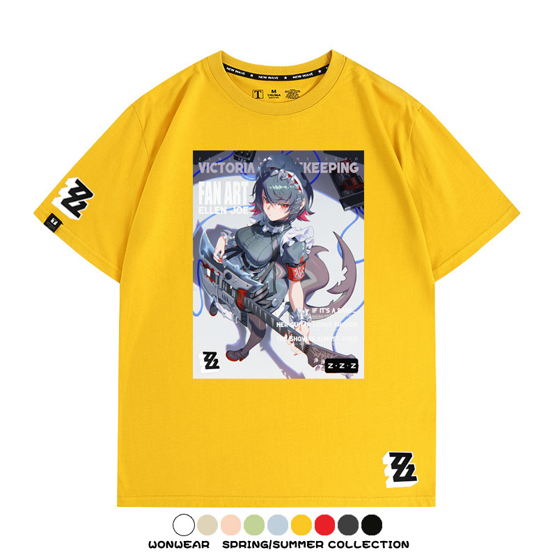 絕區零遊戲鯊魚妹艾蓮聯名款短袖夏季青少年男潮純棉寬鬆百搭T恤