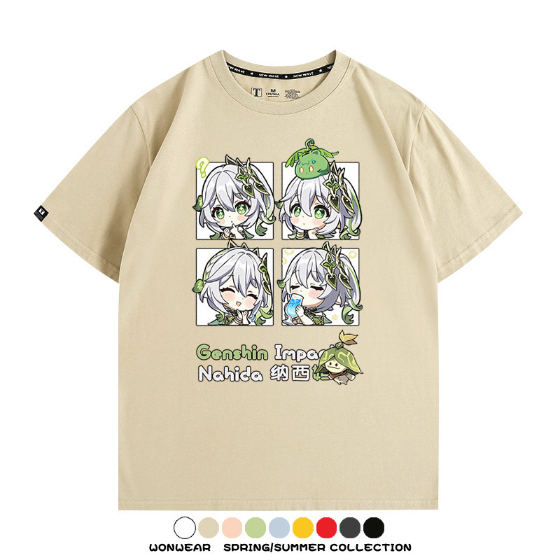 原神遊戲散兵可莉芙寧娜胡桃可愛Q版二次元周邊夏男純棉T恤衫短袖