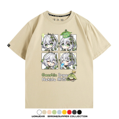 原神遊戲散兵可莉芙寧娜胡桃可愛Q版二次元周邊夏男純棉T恤衫短袖